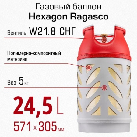 Полимерно-композитный газовый баллон Hexagon Ragasco 24.5 л  Вентиль СНГ