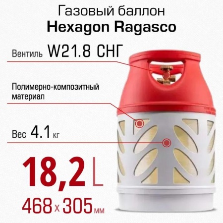 Полимерно-композитный газовый баллон Hexagon Ragasco 18.2 л  Вентиль СНГ