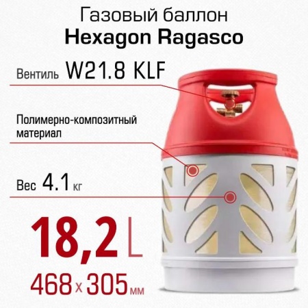 Полимерно-композитный газовый баллон Hexagon Ragasco 18.2 л  Вентиль KLF
